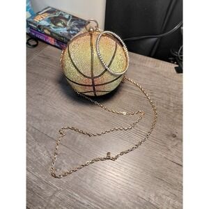 Rhinestone Basketball Round Clutch Bag with Chain Strap for Women